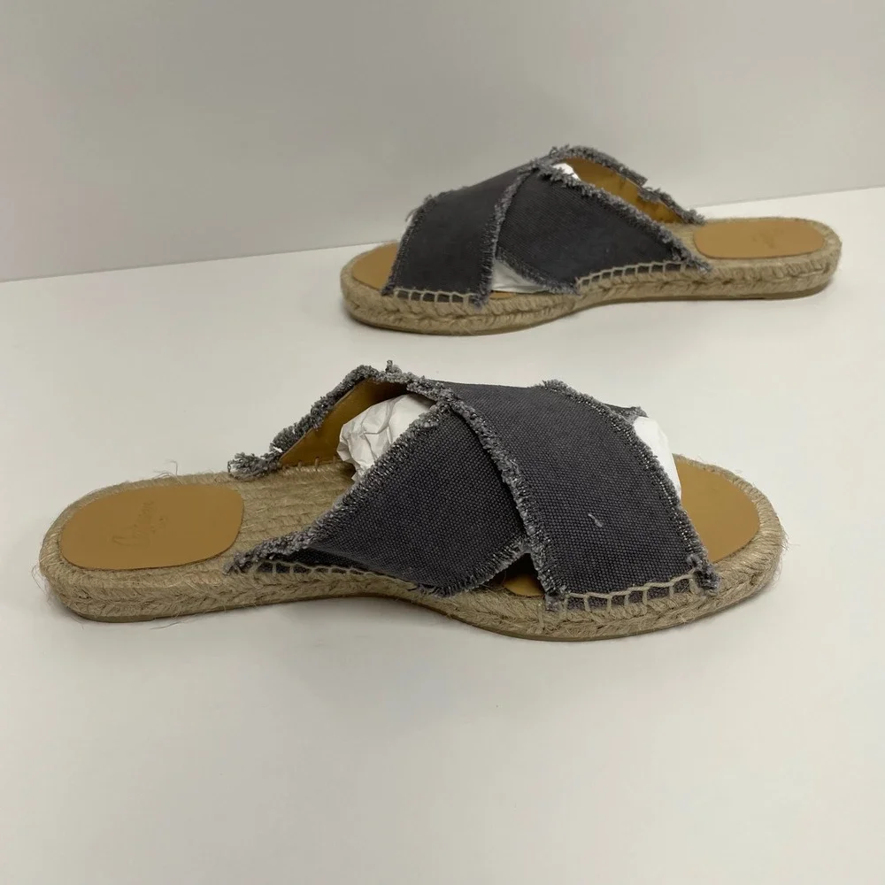 Castaner Palmera Charcoal Grey Frayed Canvas Espadrille Slide Sandals EU 39 US 8